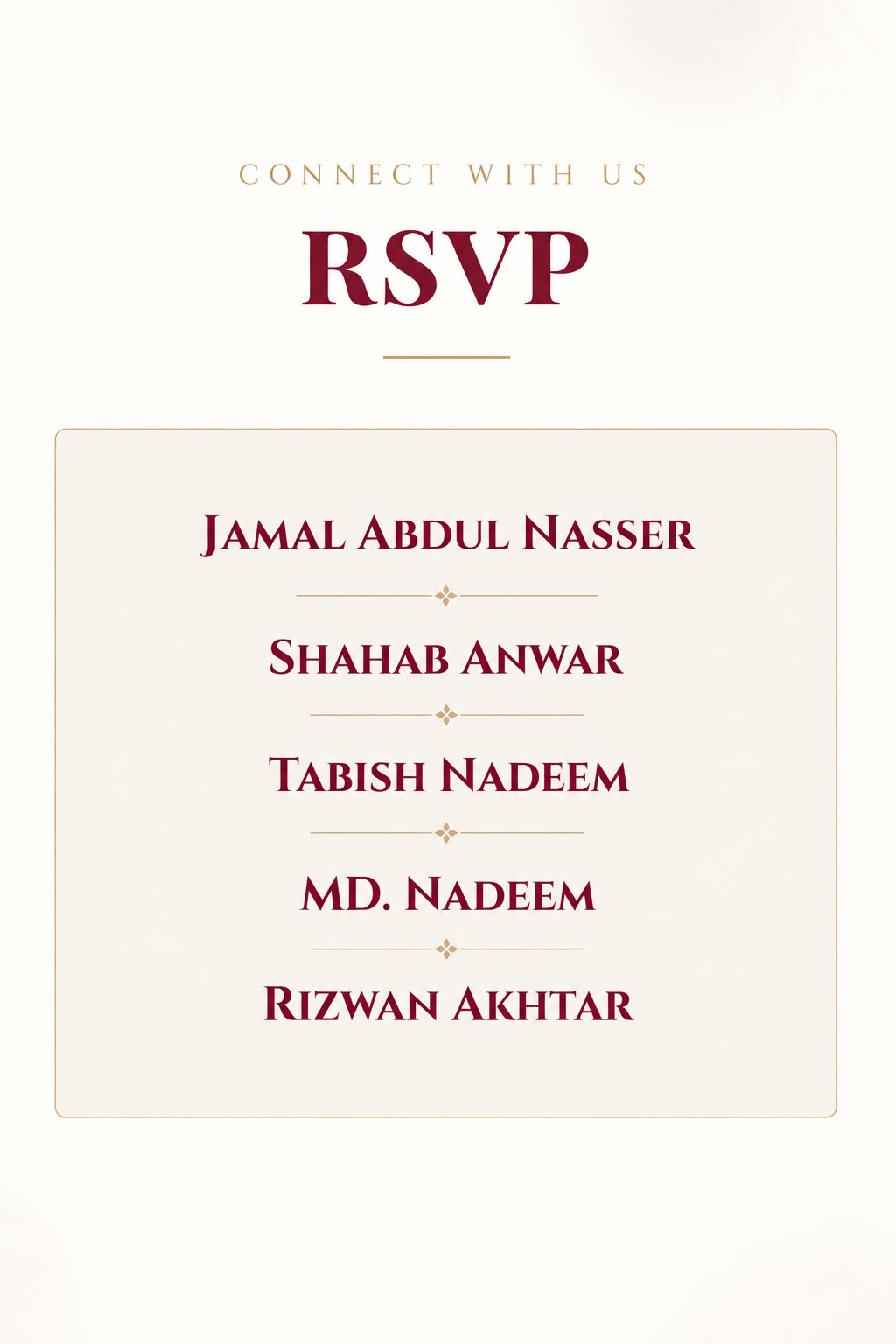 RSVP — Jamal Abdul Nasser, Shahab Anwar, Tabish Nadeem, MD. Nadeem, Rizwan Akhtar